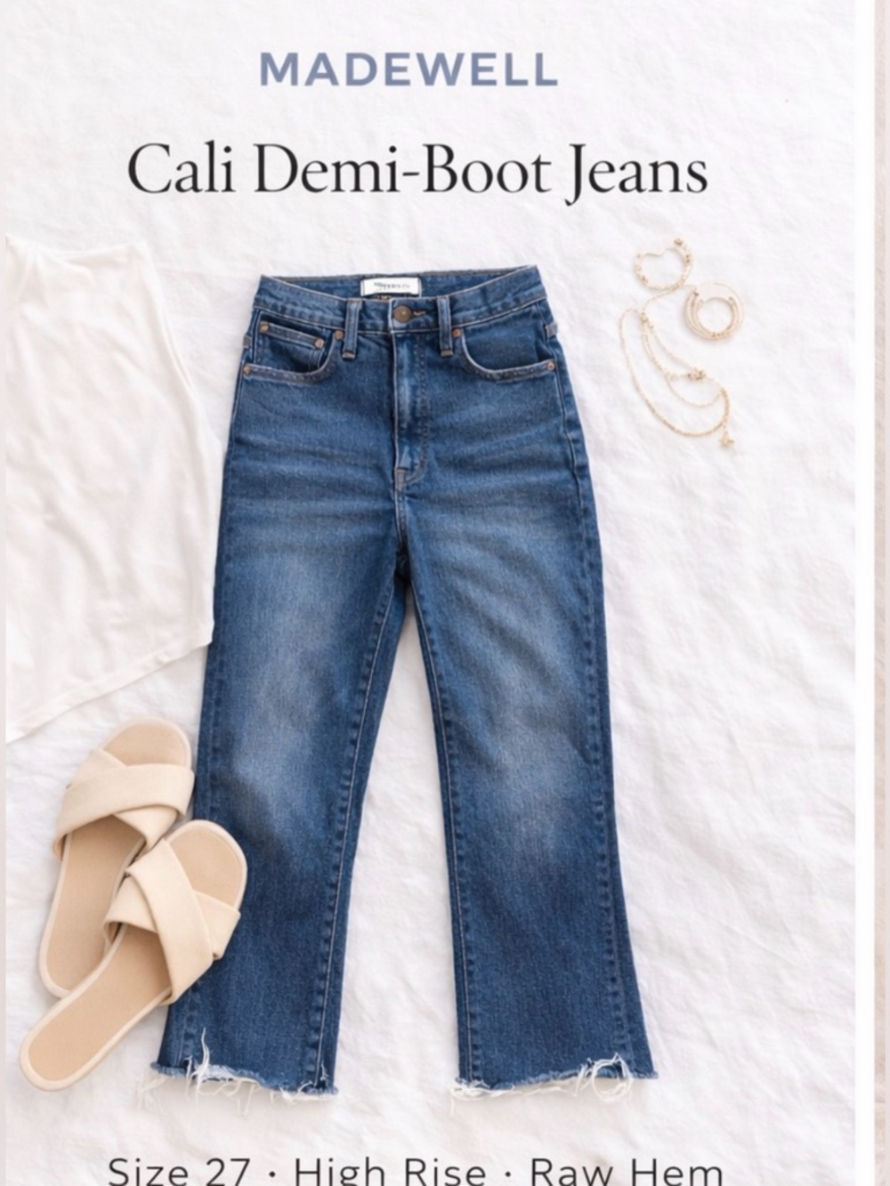Madewell Cali Demi-Boot Jeans Size 27 High Rise Raw Hem Medium Wash